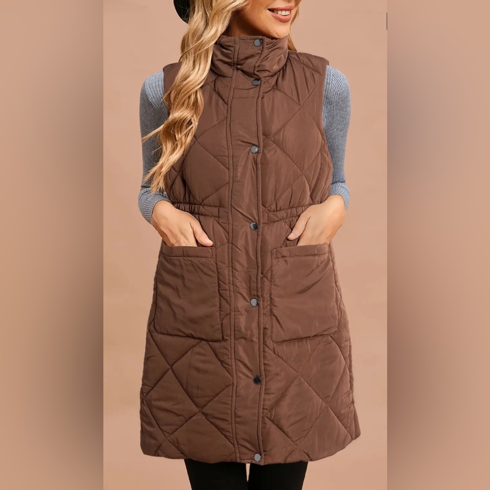 Quilted Stand Collar Puffer Jacket Vest